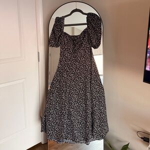 SHEIN Black and White Floral Long Sleeve Dress